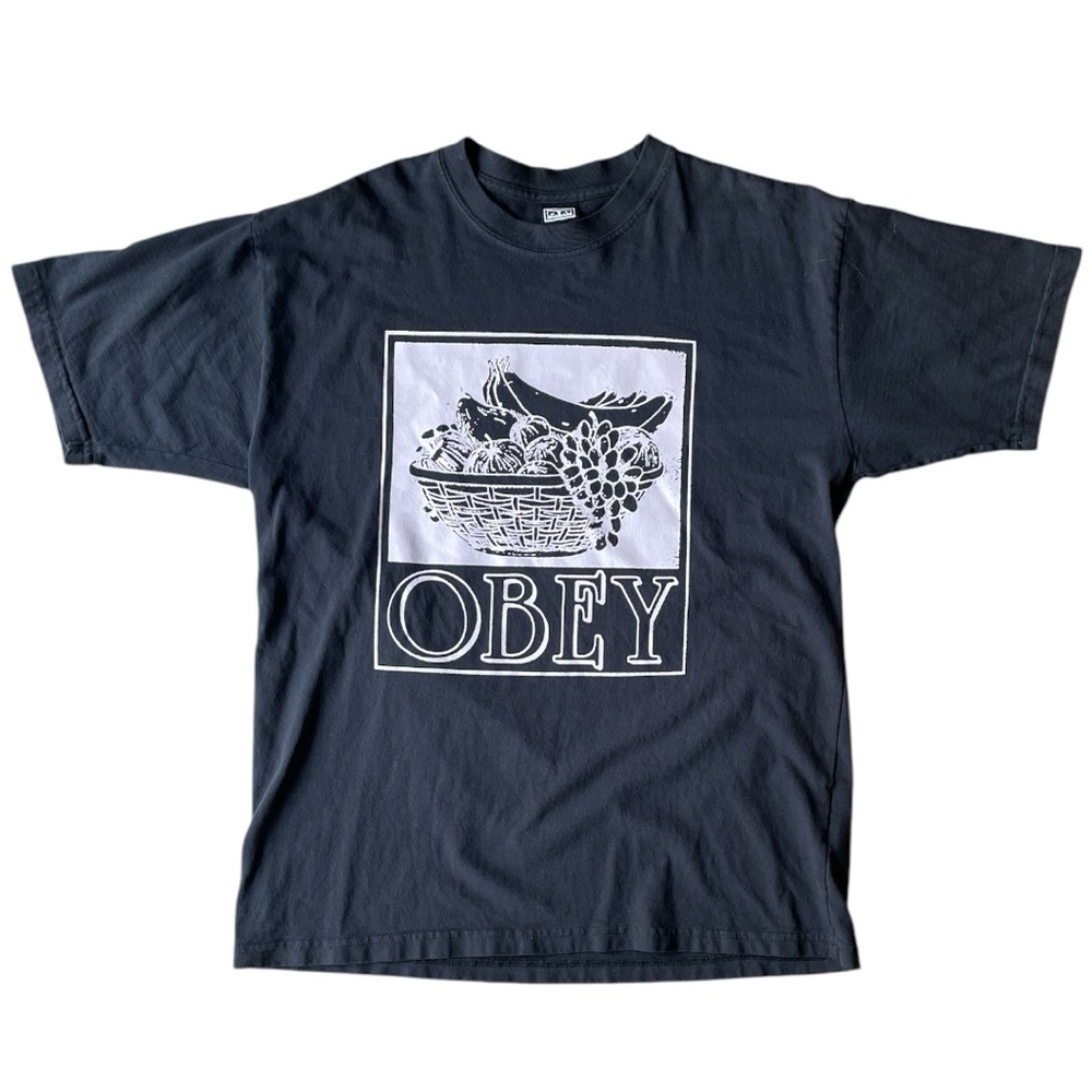 Obey Black Graphic Fruit Basket T-Shirt Excellent Condition Streetwear tee